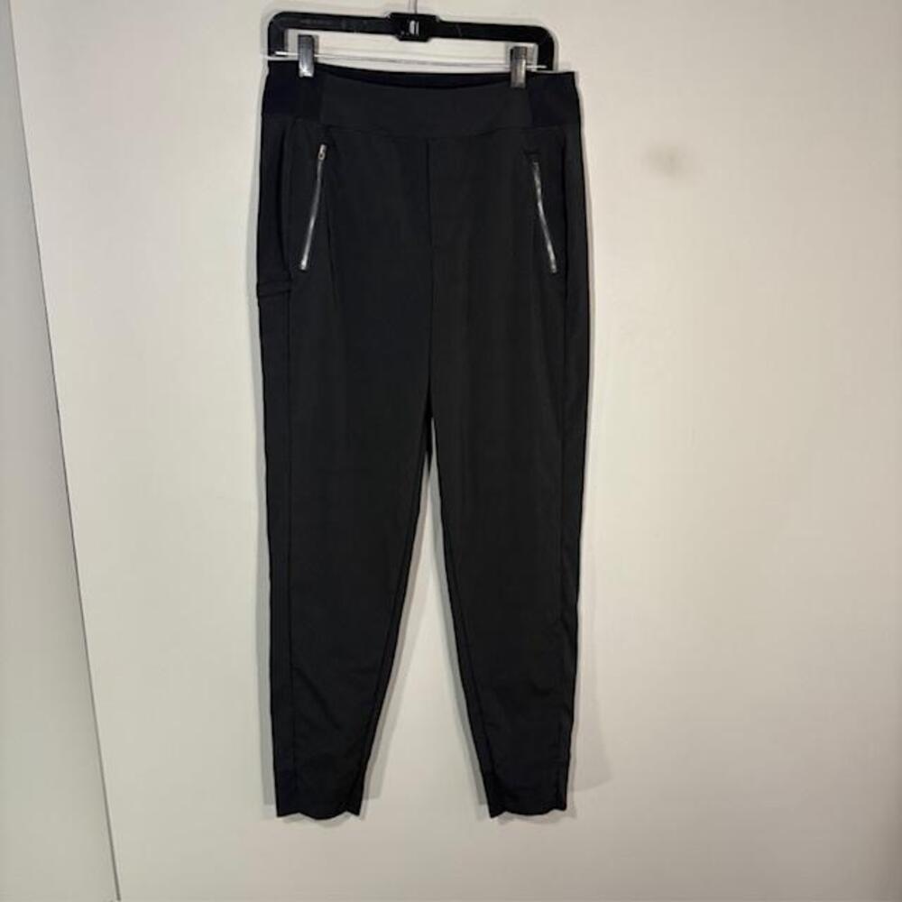 Athleta Jogger Pants Womens 8 Tall Black Woven Zip Pockets Elastic Waist Travel
